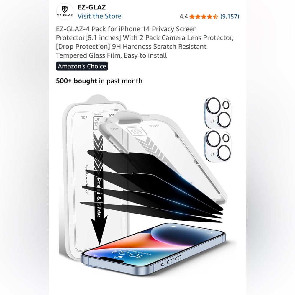 Privacy Screen Protector for iPhone 14 - EZ-GLAZ 4 pack - NIB (UNOPENED)